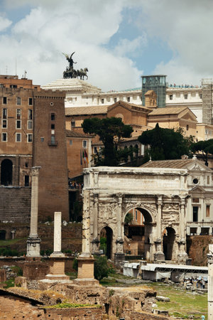 Rome Forum with ruins of historical buildings. Italy.の写真素材
