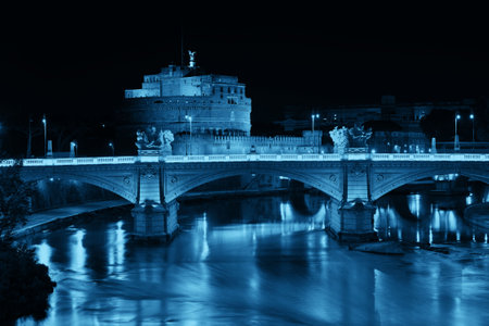Castel Sant Angelo in Italy Rome at nightの写真素材