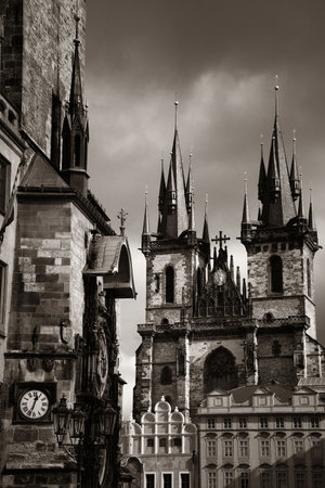 Church of Our Lady before TÃ½n in Old Town Square in Prague Czech Republicの写真素材
