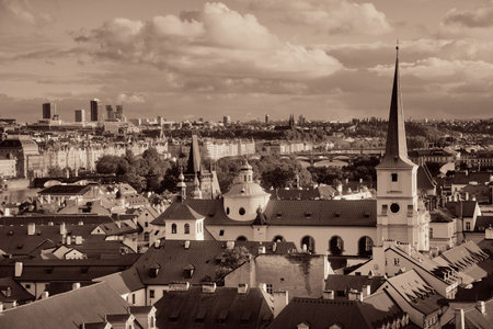 Prague skyline rooftop view with historical buildings in Czech Republic.の写真素材