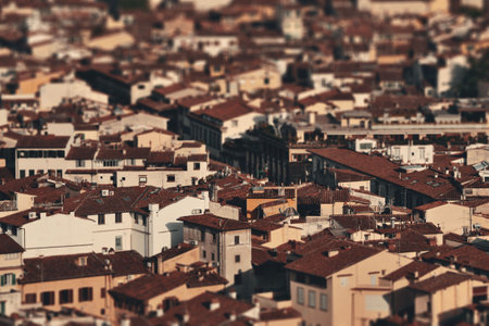Roofs of old buildings in Florence in Italy tilt-shift effectの写真素材