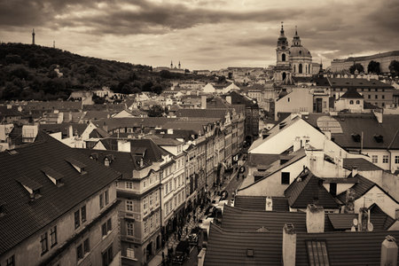 Prague skyline rooftop view with church and dome in Czech Republic.の写真素材