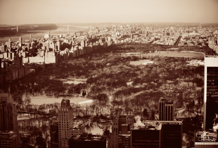 New York City skyscrapers urban view in winter.の写真素材