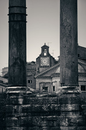 Columns. Rome Forum with ruins of temples. Italy.の写真素材