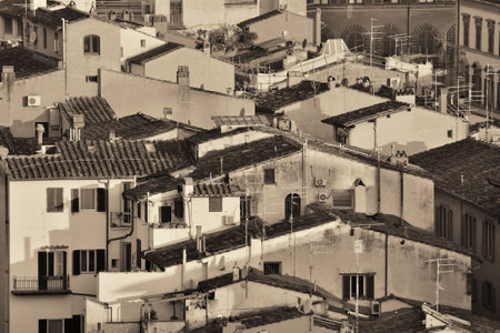 Roofs of old buildings in Florence in Italy in black and whiteの写真素材