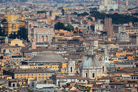 Rome city historical architecture background view from top of St. Peterâs Basilica in Vatican City.の写真素材