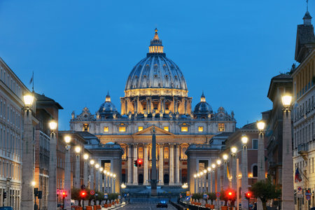 St. Peterâs Basilica in Vatican City with street view.の写真素材