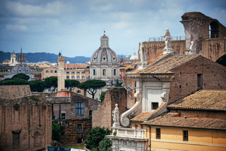 Rome Forum with ruins of historical buildings and rooftop view. Italy.の写真素材