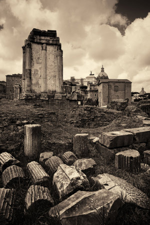Rome Forum with ruins of historical buildings. Italy.の写真素材
