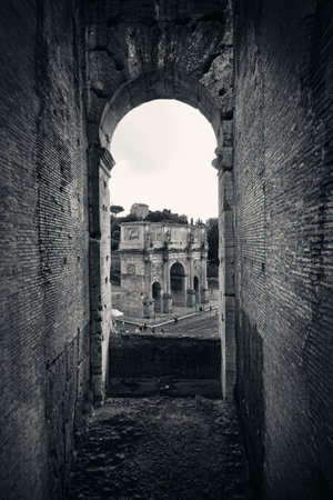 Archway in Colosseum, the world known landmark and the symbol of Rome, Italy.の写真素材