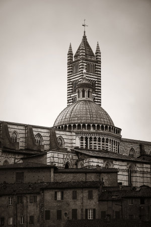Medieval town with Siena Cathedral and skyline view in Italyの写真素材