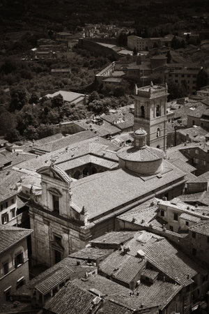Medieval town Siena rooftop view with historic buildings in Italyの写真素材