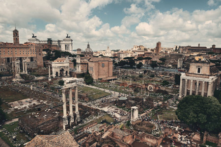 Rome Forum with ruins of historical buildings. Italy.の写真素材