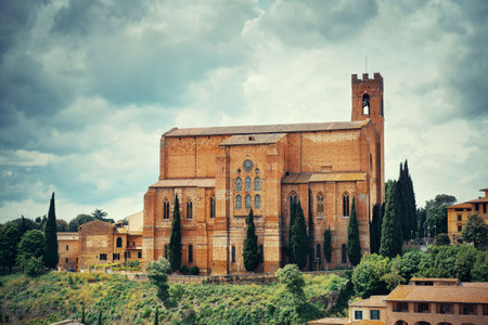 Basilica of San Domenico in old medieval town Siena in Italyの写真素材