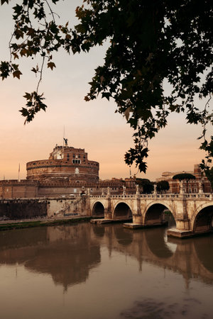Castel Sant Angelo in Italy Rome and bridge over River Tiberの写真素材