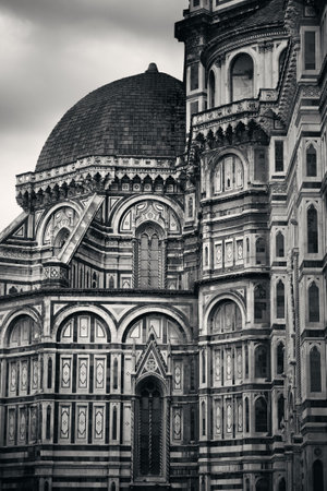 Duomo Santa Maria Del Fiore in Florence Italy closeup view in black and white.の写真素材