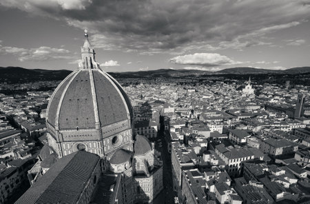 Duomo Santa Maria Del Fiore in Florence Italy viewed from top of bell tower.の写真素材