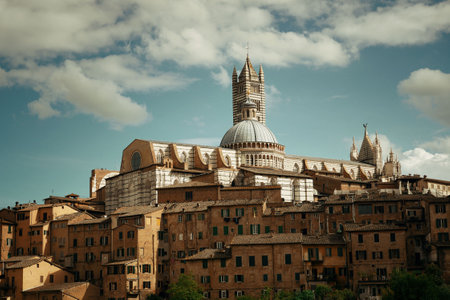 Medieval town with Siena Cathedral and skyline view in Italyの写真素材