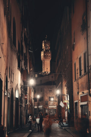 Bell Tower and street view in Florence Italy.の写真素材