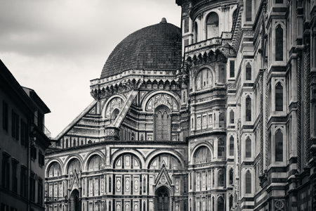 Duomo Santa Maria Del Fiore in Florence Italy closeup view in black and white.の写真素材