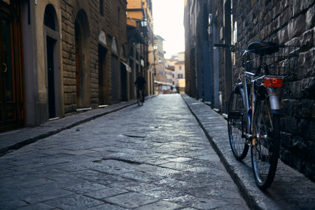 Bike in street in Florence, Italyの写真素材