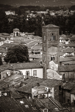 Lucca clock tower viewed from above in Italy.の写真素材