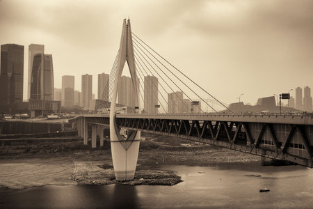 Bridge and city urban architecture in Chongqing, China.の写真素材