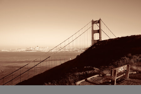 Golden Gate Bridge in San Francisco as the famous landmark.の写真素材