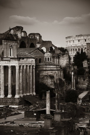 Rome Forum with ruins of ancient architecture. Italy.の写真素材