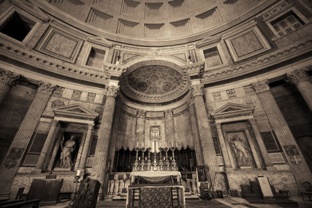 Pantheon interior with decoration in Rome, Italy.の写真素材