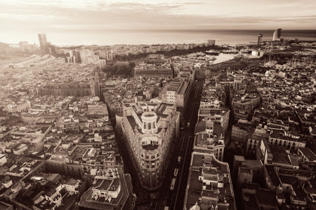 Aerial view of Gothic Quarter in Barcelona in Spain.の写真素材