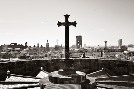 Barcelona rooftop view with city architecture in Spainの写真素材