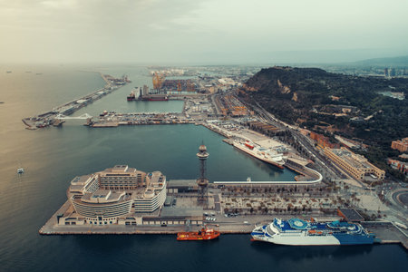 Barcelona coast pier aerial view in Spainの写真素材