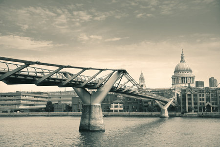 St Pauls Cathedral and Millennium Bridge in London.の写真素材