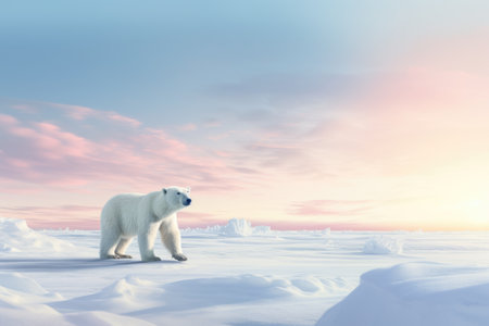 Polar bear stand in wild in Winter with snow at sunrise. AI generated.の素材