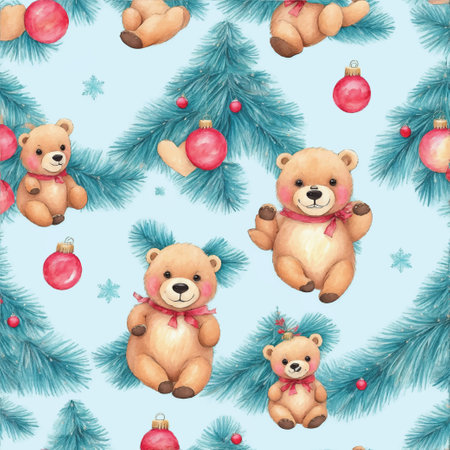 Bear with Christmas Tree Patternの素材