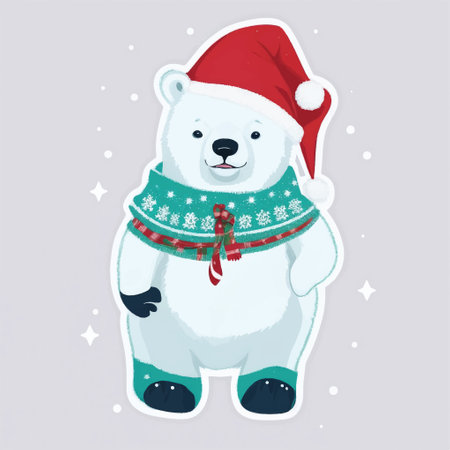 Polar bear in Christmas clothes Stickerの素材
