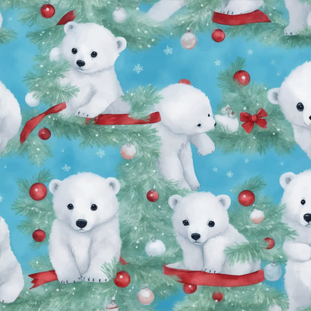 Polar Bear with Snow & Christmas Patternの素材