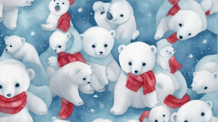 Cute Polar bear and Christmas snow, Blue background, wallpaper 16:9の素材