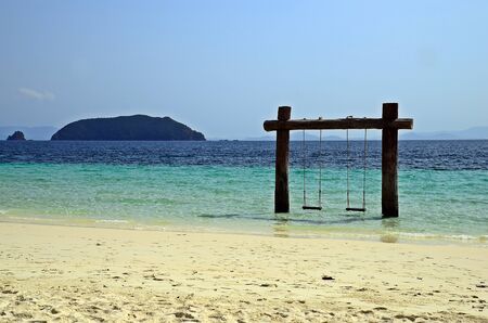 Big wooden swing at the beach, Nyaung Oo Phee Island, Myanmarの写真素材