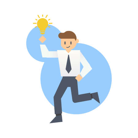 Happy businessman having creative idea. businessman with idea lightbulb flat vector illustrationのイラスト素材