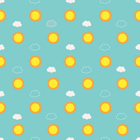 Sweet and cute sun with cloud seamless pattern on blue background isolated vector. Retro and vintage...