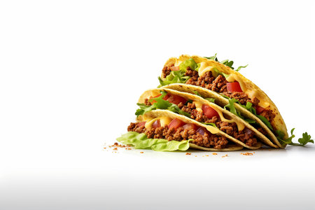 Tacos with meat and vegetables isolated on a white background.の素材