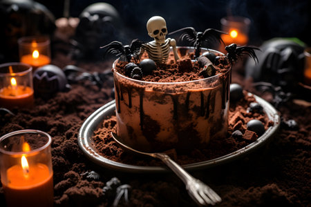 Spooky Halloween holiday party dessert for trick or treat, Sweet creepy candy cake, Sweetest day and Halloween treatsの素材