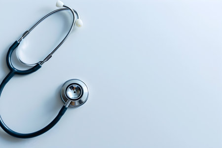 Stethoscope on white background with copy space for text, Medical and health care conceptの素材
