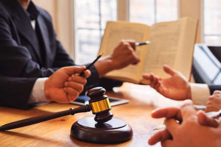 Business people and lawyer or judge team co-investment conference, law, advice, legal services.