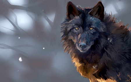 Black werewolf picture in gray and white style.