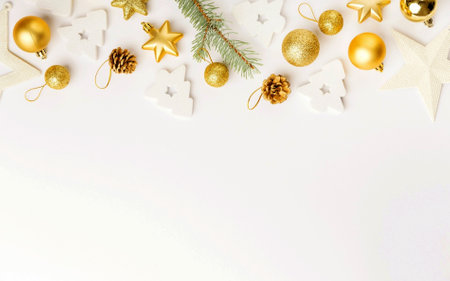 Christmas golden decoration on white Background. Illustration.の写真素材