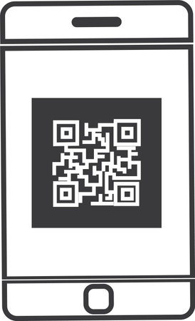 smartphone with a QR code on the screen. vector illustration. hand holding a modern phone to scan the QR code.のイラスト素材