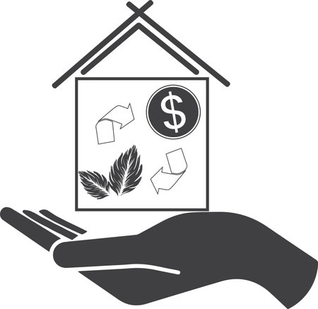 Circular economy recycling figures, sustainable illustration with domestic element symbolのイラスト素材